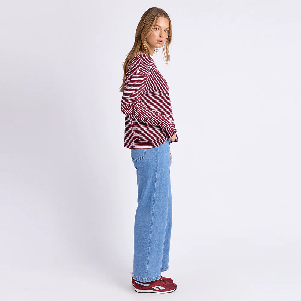 Hutch Long Sleeve Tee - Wine + White Stripe - Image 5