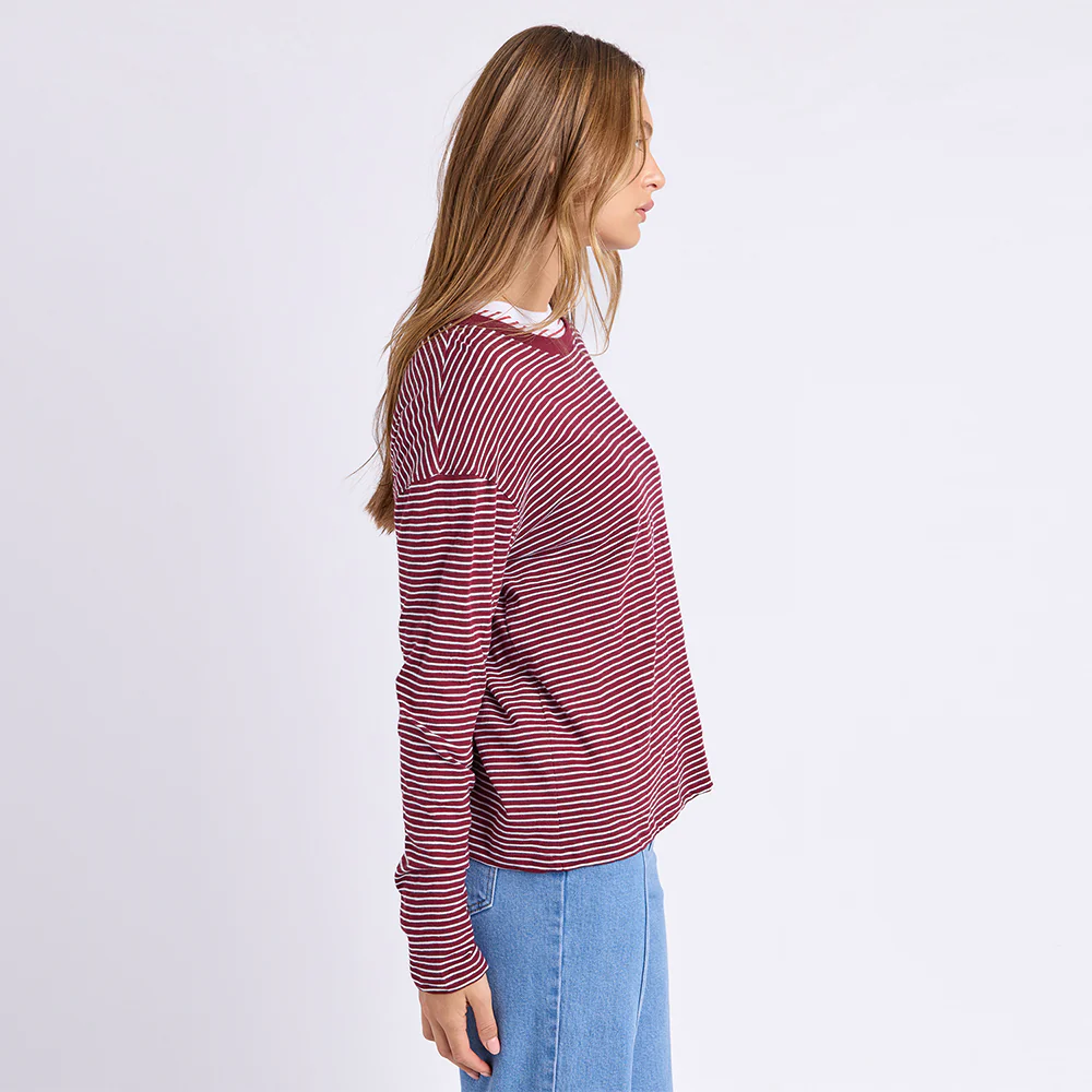 Hutch Long Sleeve Tee - Wine + White Stripe - Image 6