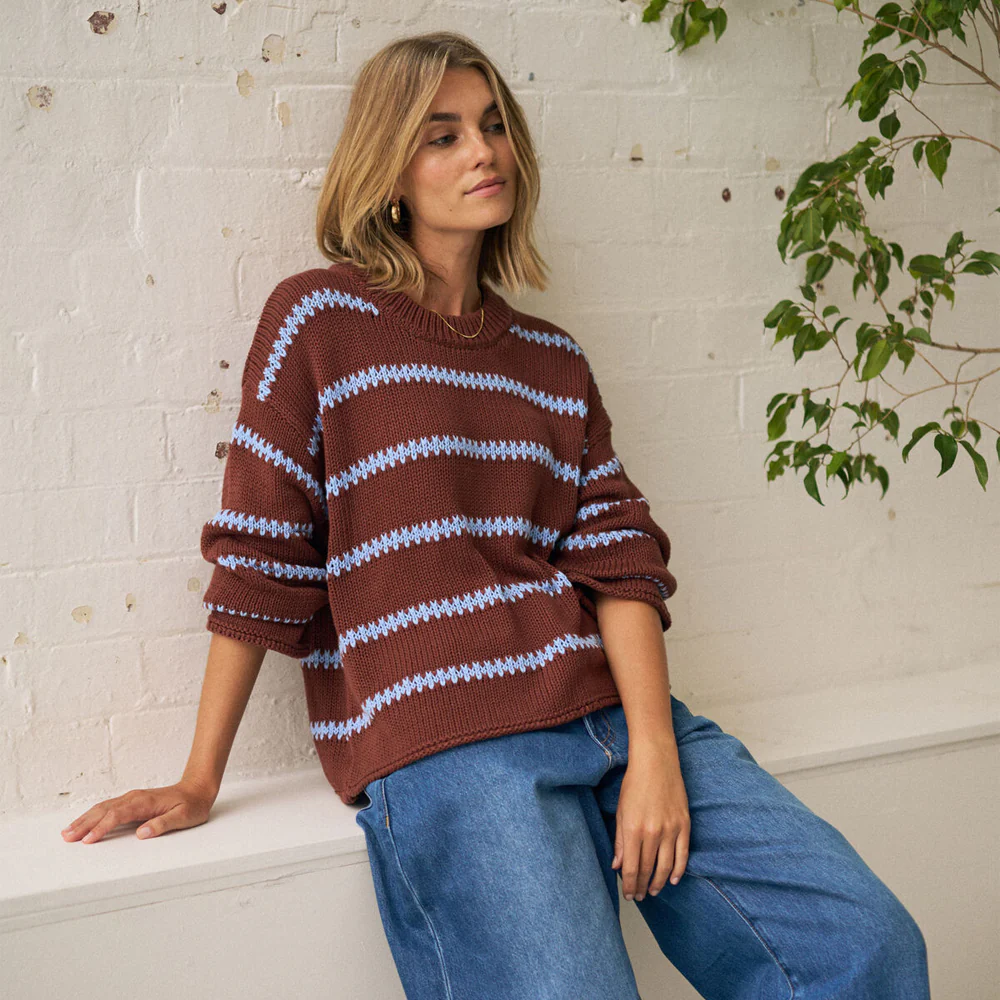 Lila Oversized Knit - Burnt Toffee Stripe - Image 2