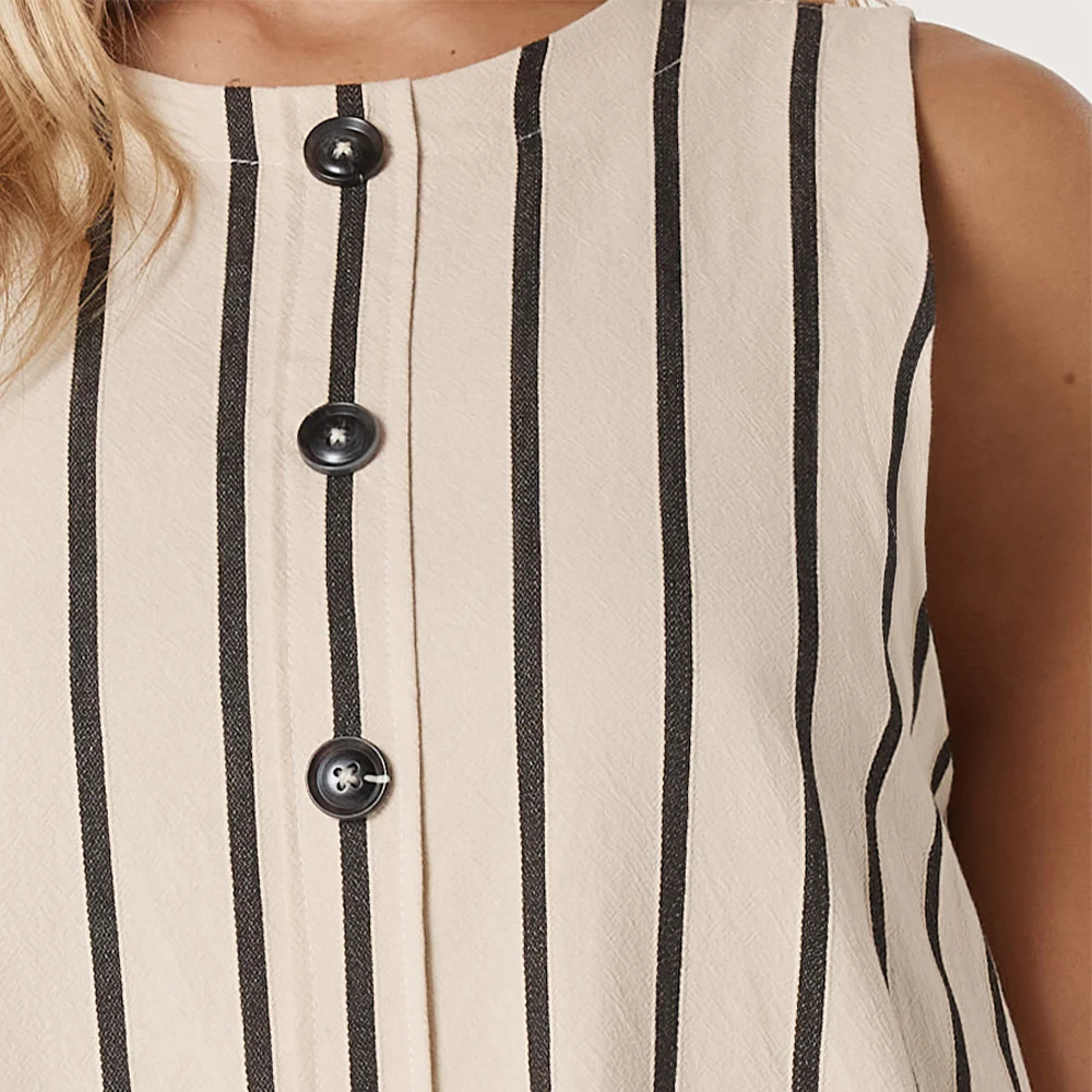 Luna Dress - Cream + Black Stripe - Image 2