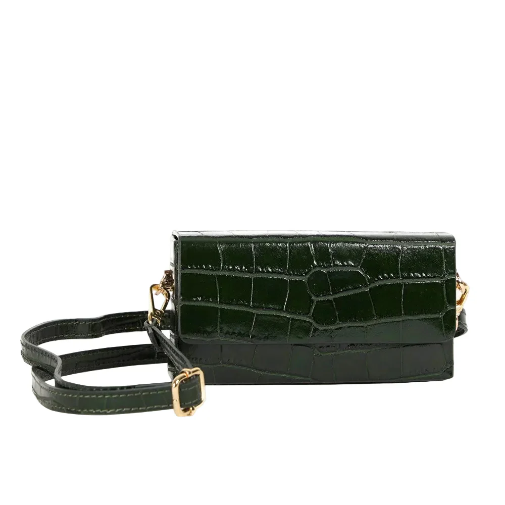 Margot Clutch - Green Croc Embossed Leather