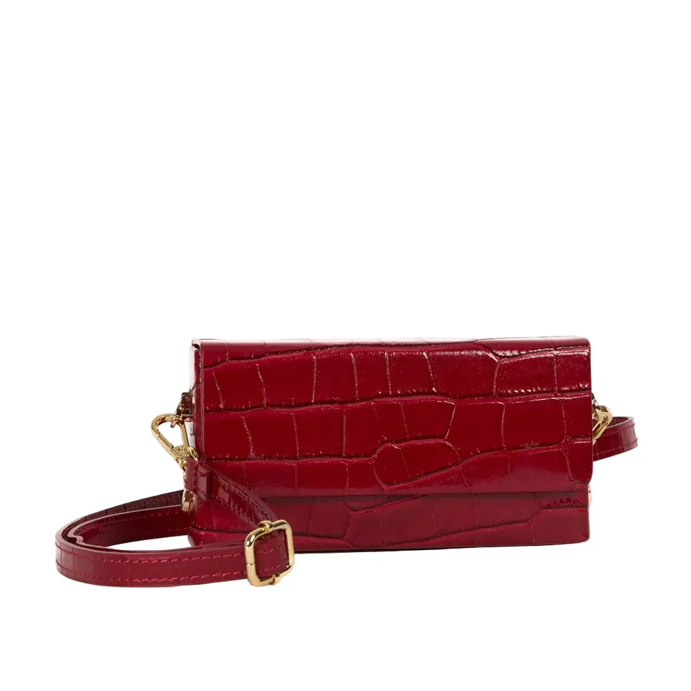 Margot Clutch - Red Croc Embossed Leather