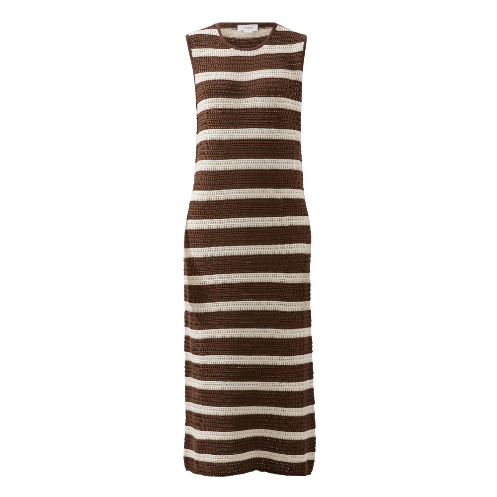 Margot Mesh Knit Tank Midi Dress - Choc Stripe - Image 7