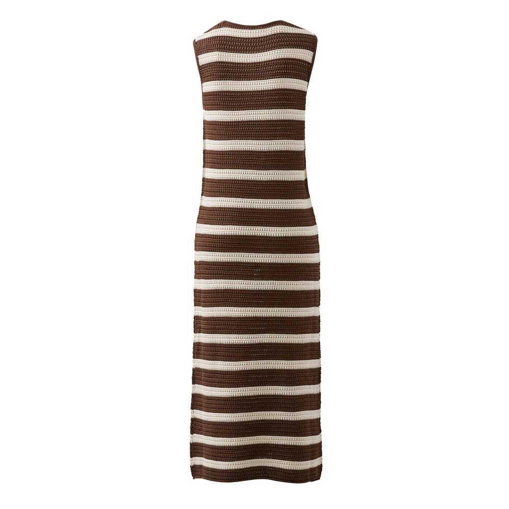Margot Mesh Knit Tank Midi Dress - Choc Stripe - Image 8