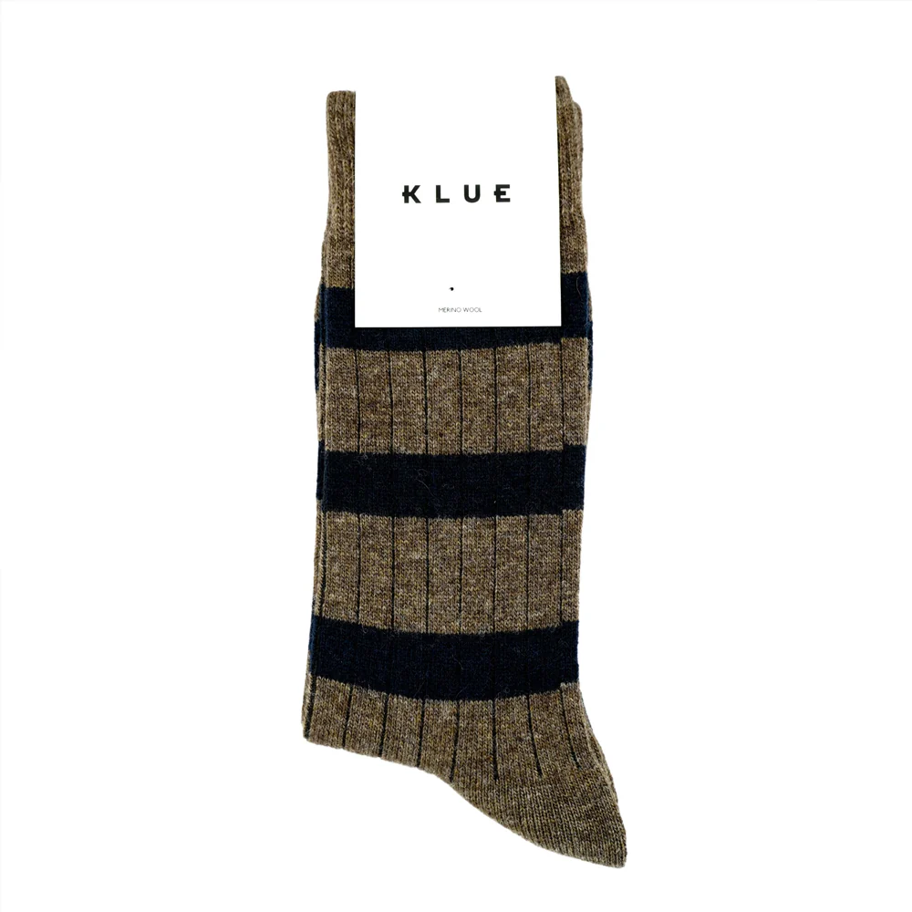 Merino Men's Stripe Socks - Brown/Navy - Image 3