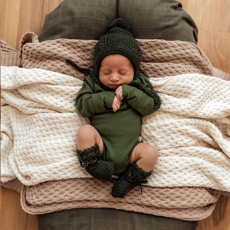 Merino Wool Bonnet + Booties - Olive - Image 2