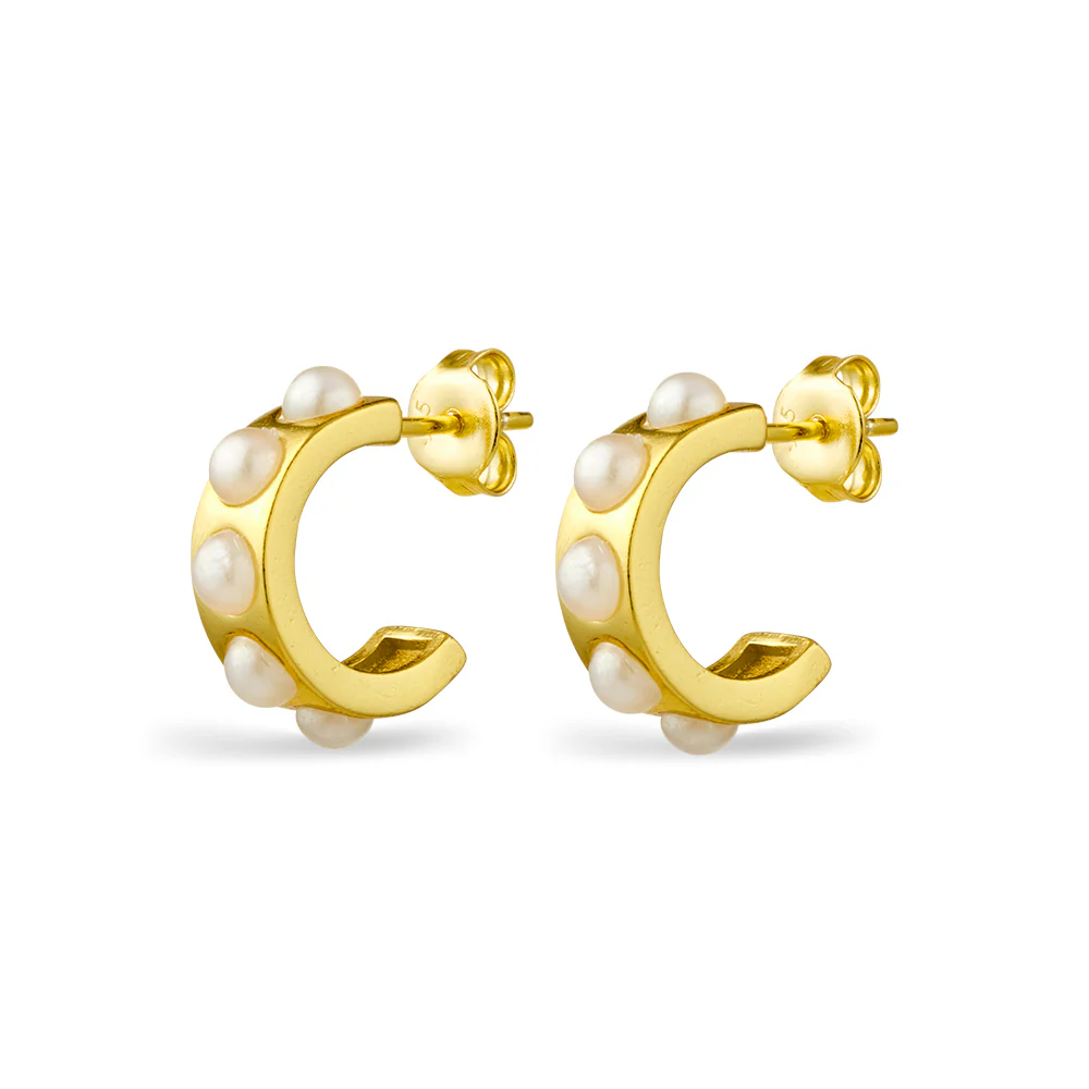 Mini Half Hoop Pearl Earring - Gold