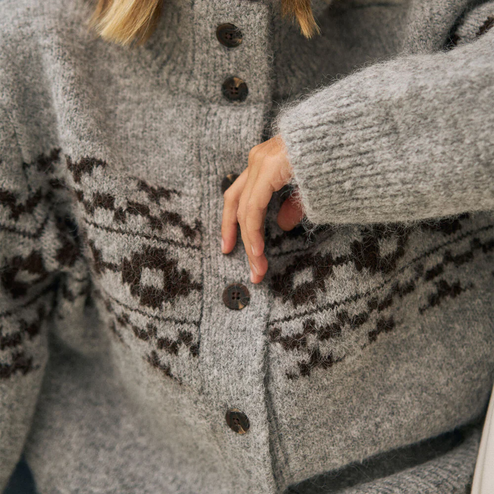 Orla Fair Isle Knit Cardigan - Grey Marle Choc - Image 6