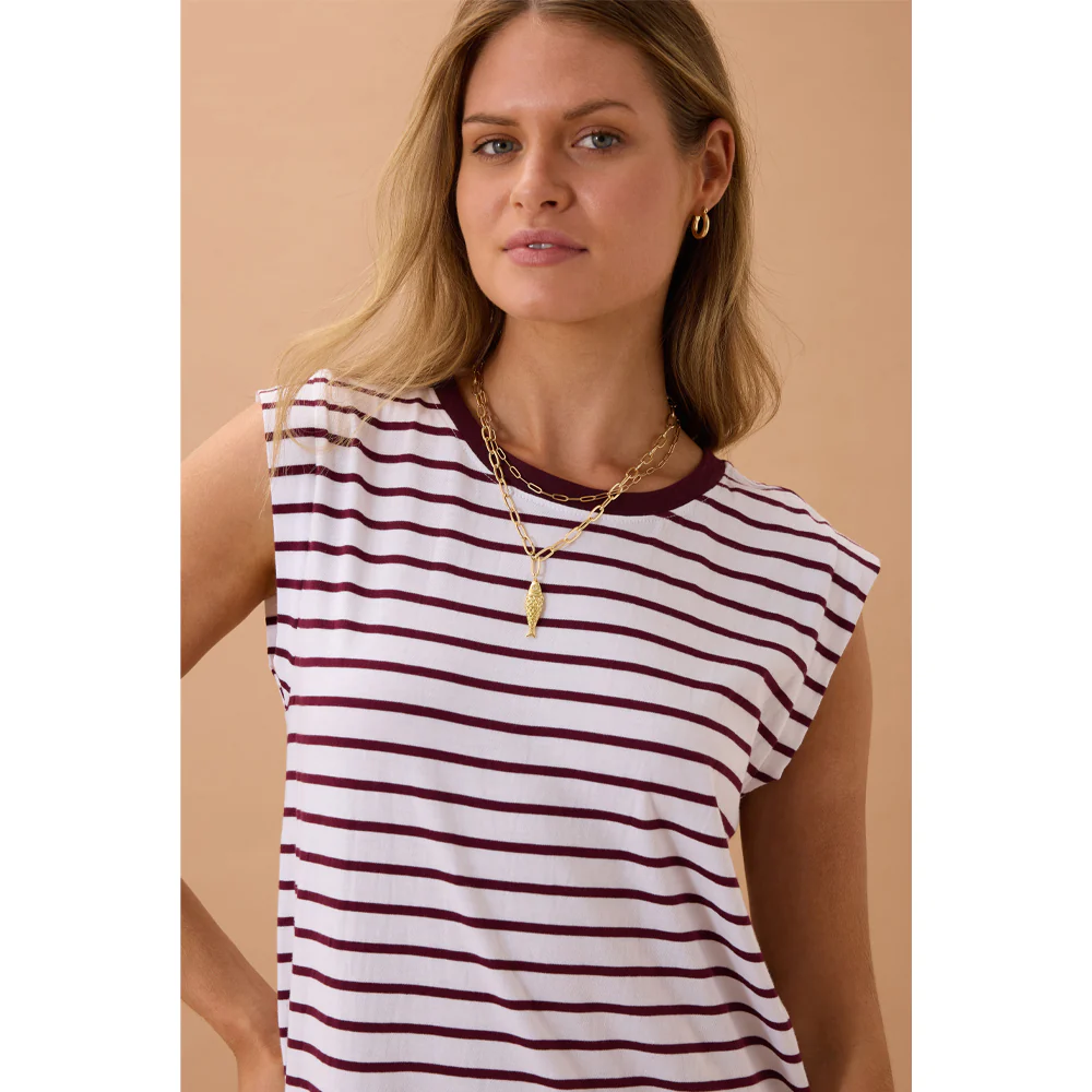 Paloma Dress - White + Pomegranate Stripe - Image 5