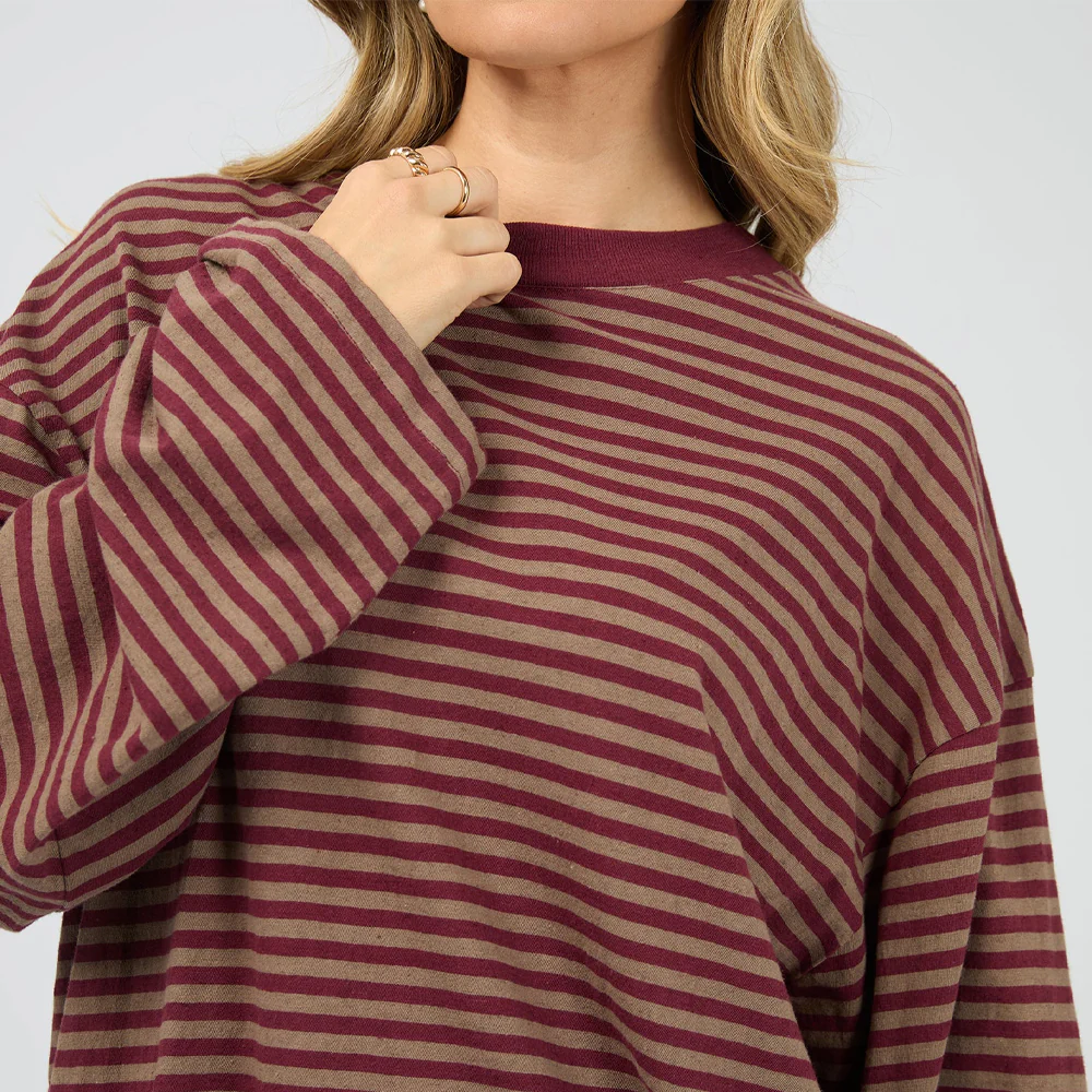 Paloma Long Sleeve Stripe Tee - Burgundy - Image 3