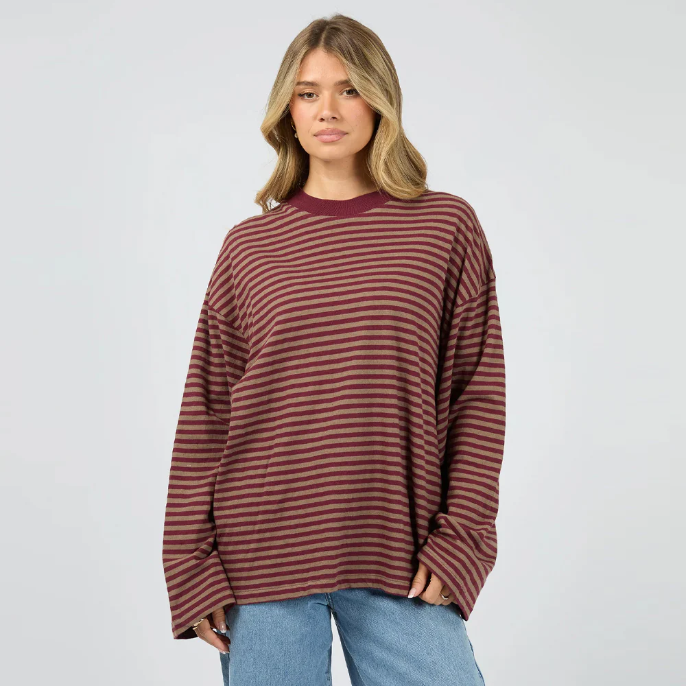 Paloma Long Sleeve Stripe Tee - Burgundy - Image 4