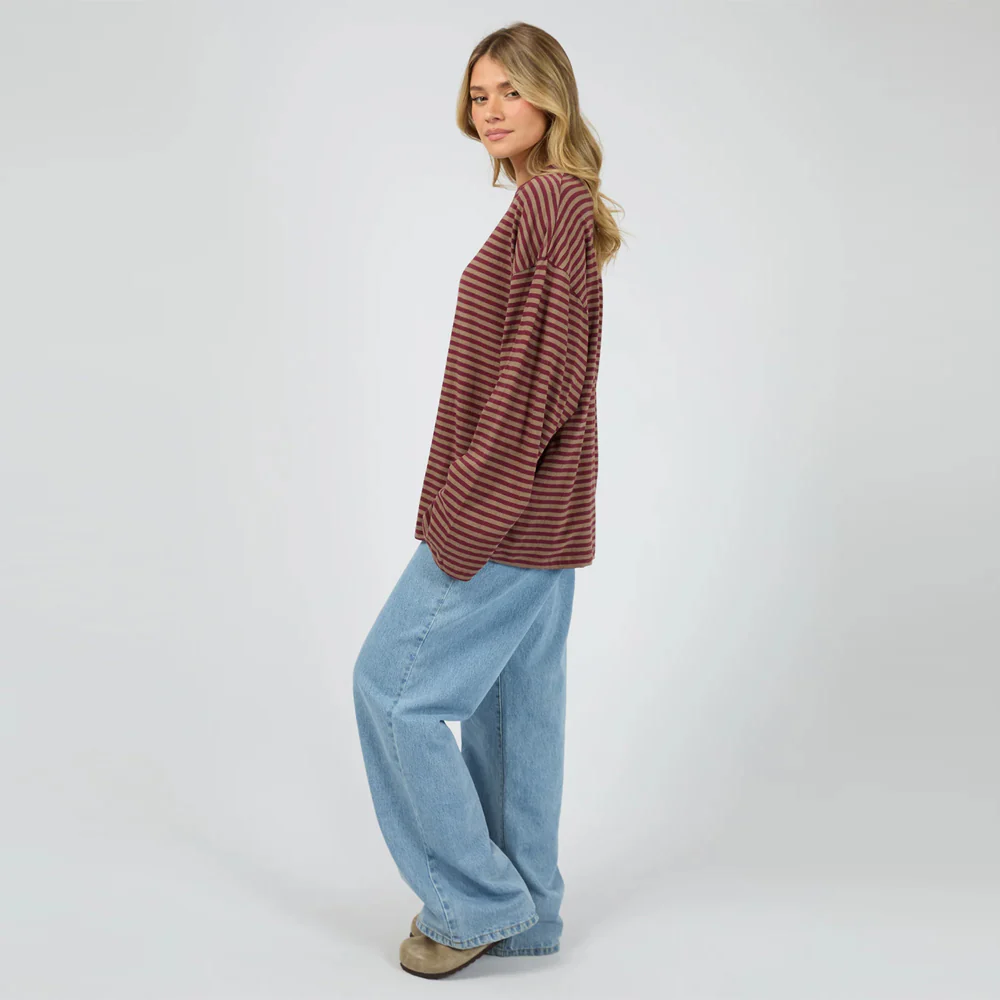 Paloma Long Sleeve Stripe Tee - Burgundy - Image 5