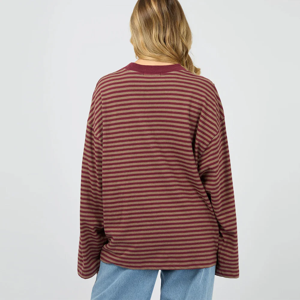 Paloma Long Sleeve Stripe Tee - Burgundy - Image 6