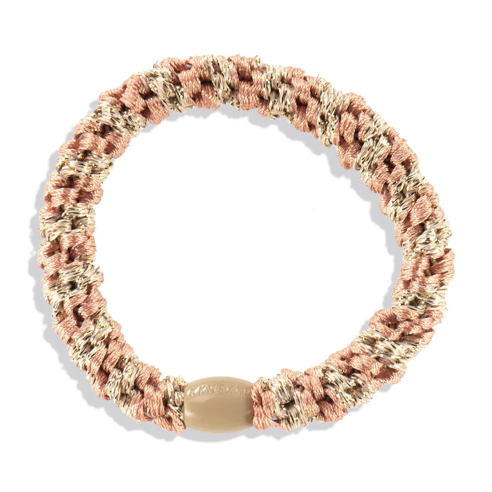 Peach Coral Beige Glitter Stripe Hair Tie