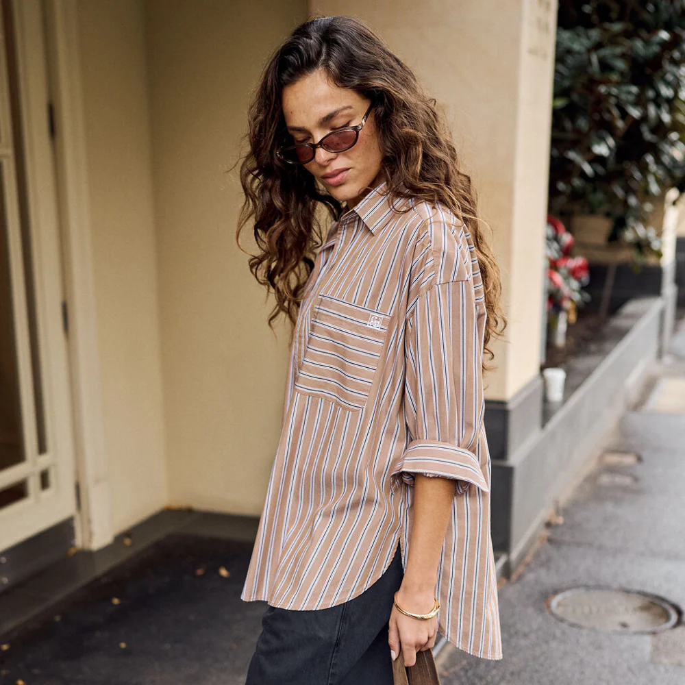Peta Oversized Shirt - Biscuit Stripe
