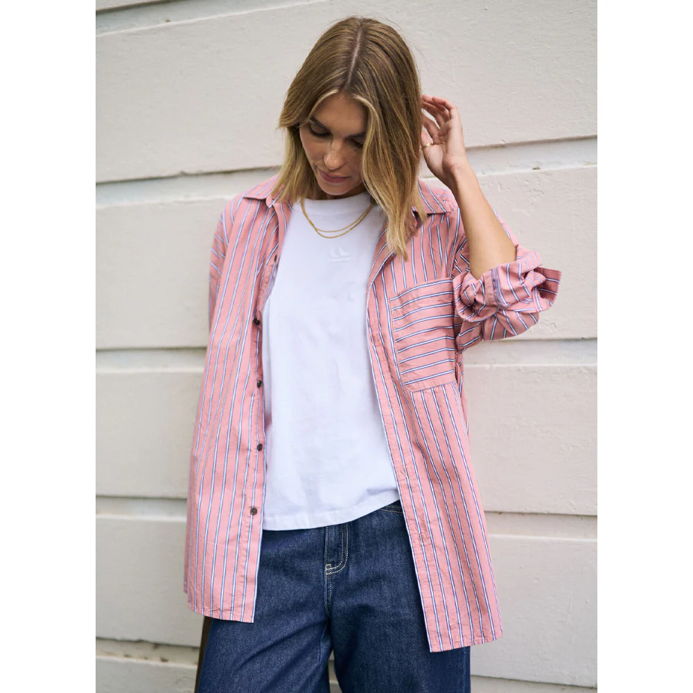 Peta Oversized Shirt - Pink Clay Stripe - Image 3