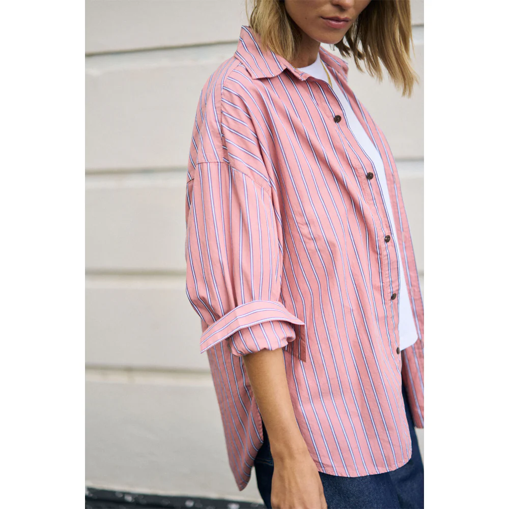 Peta Oversized Shirt - Pink Clay Stripe - Image 4