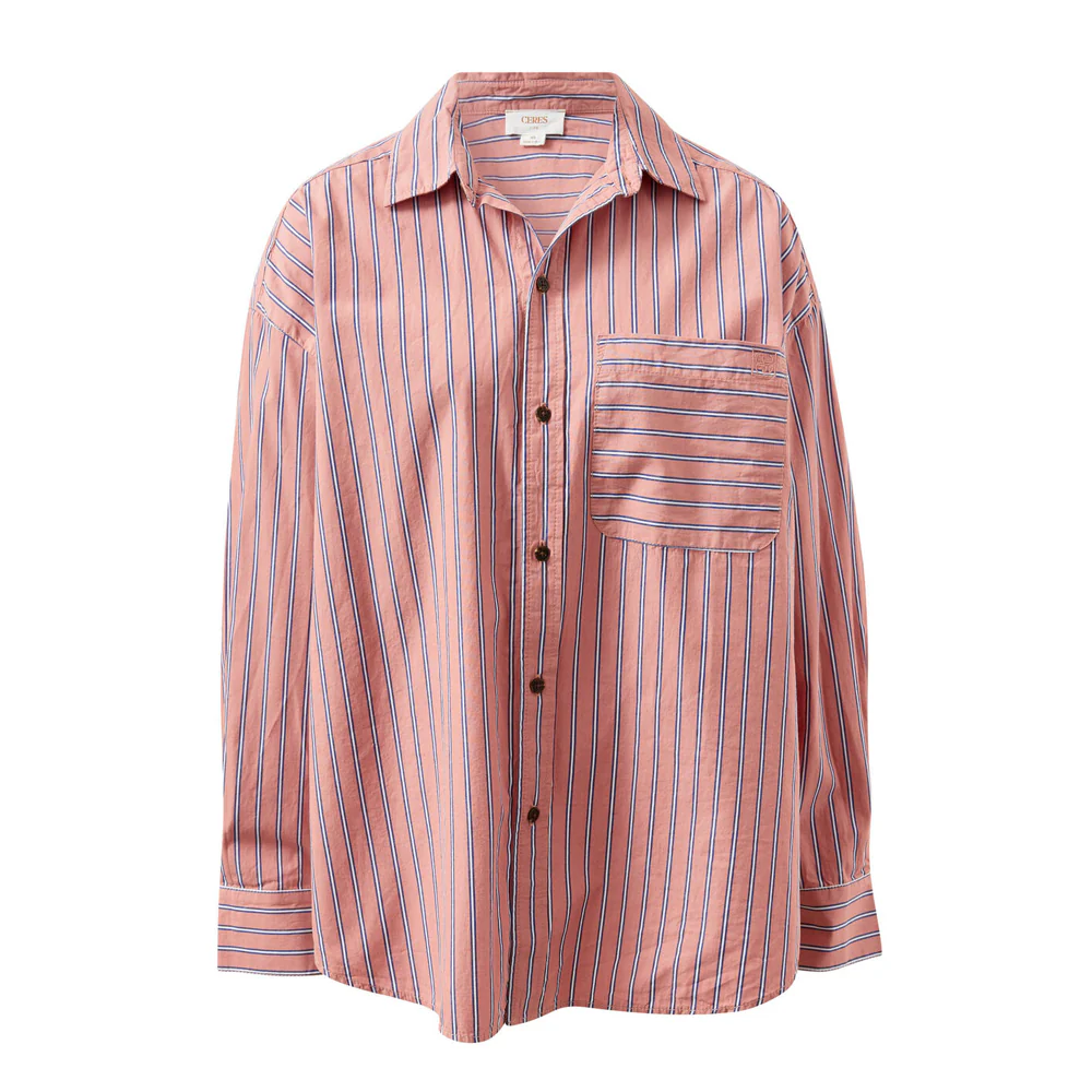 Peta Oversized Shirt - Pink Clay Stripe - Image 5