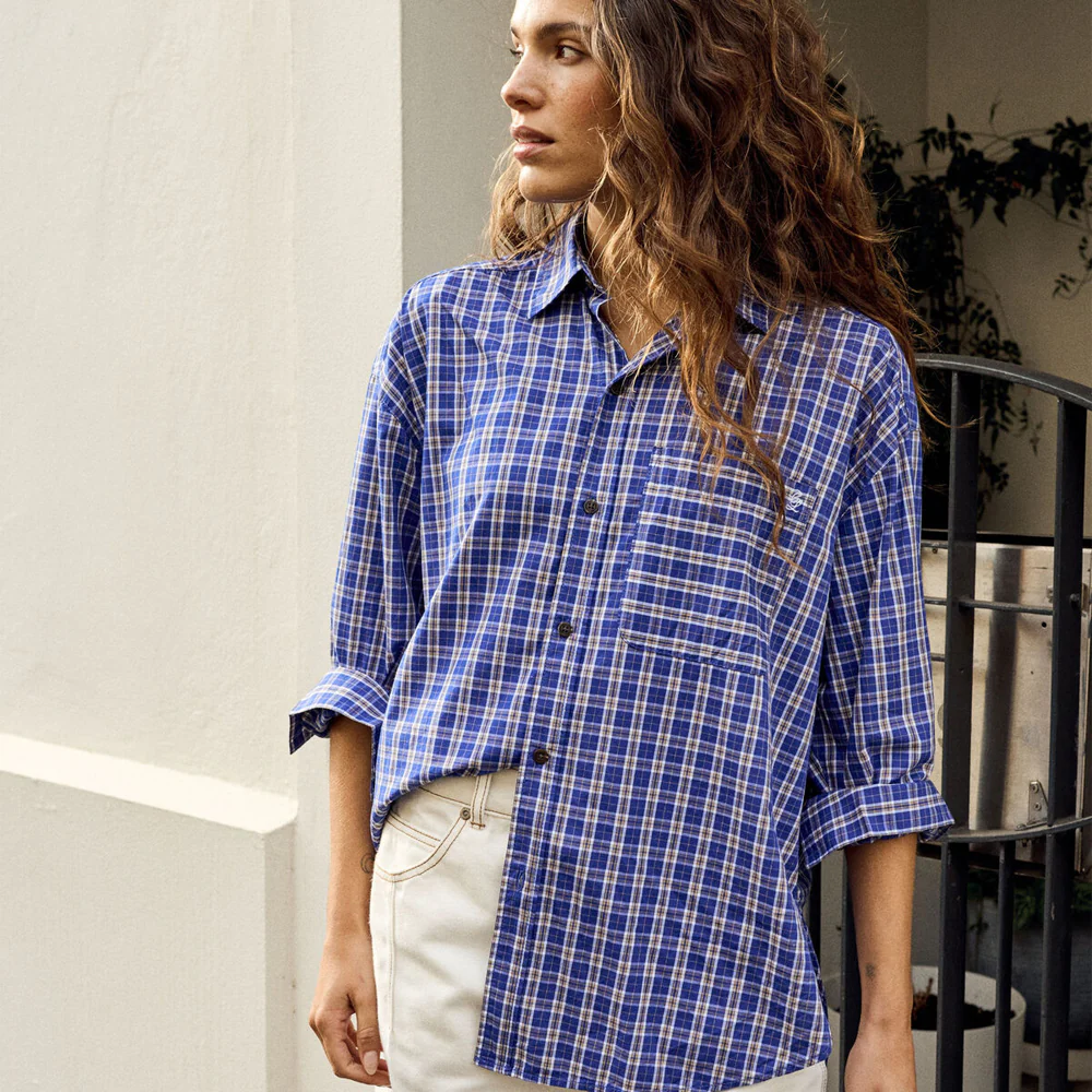 Peta Oversized Shirt - Polo Blue Check - Image 2