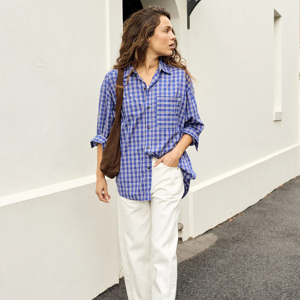 Peta Oversized Shirt - Polo Blue Check - Image 3