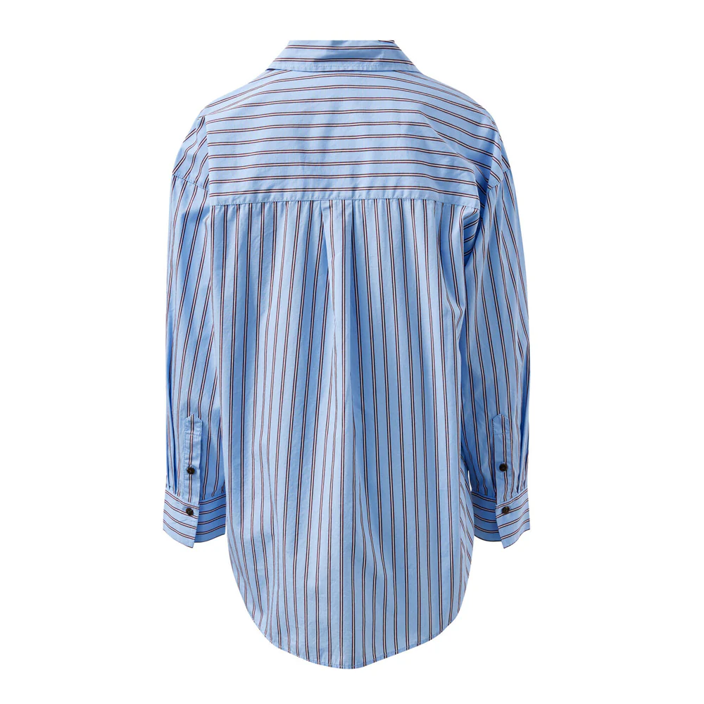Peta Oversized Shirt - Sky Blue Burgundy Stripe - Image 6