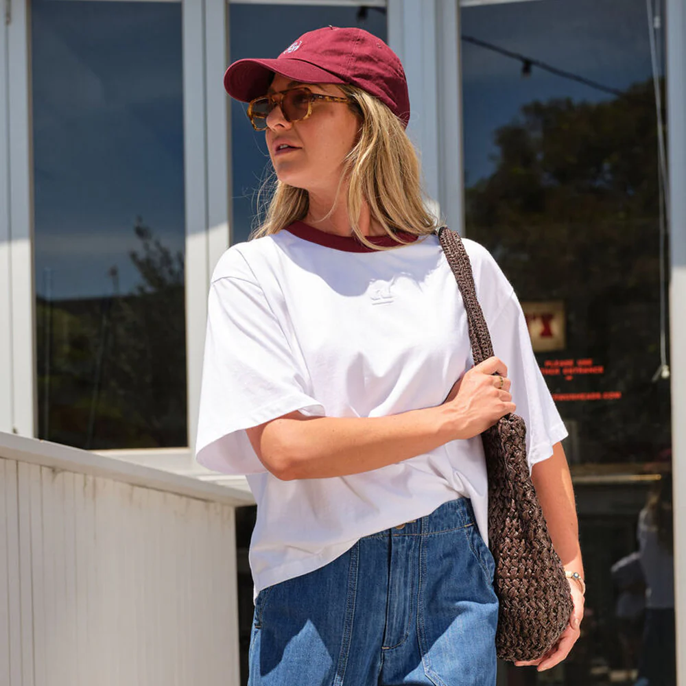 Phoebe Premium Tee - White + Burgundy