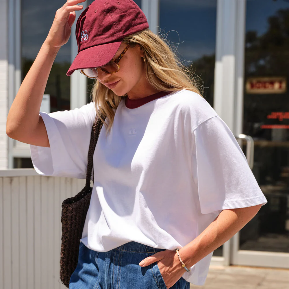 Phoebe Premium Tee - White + Burgundy - Image 2
