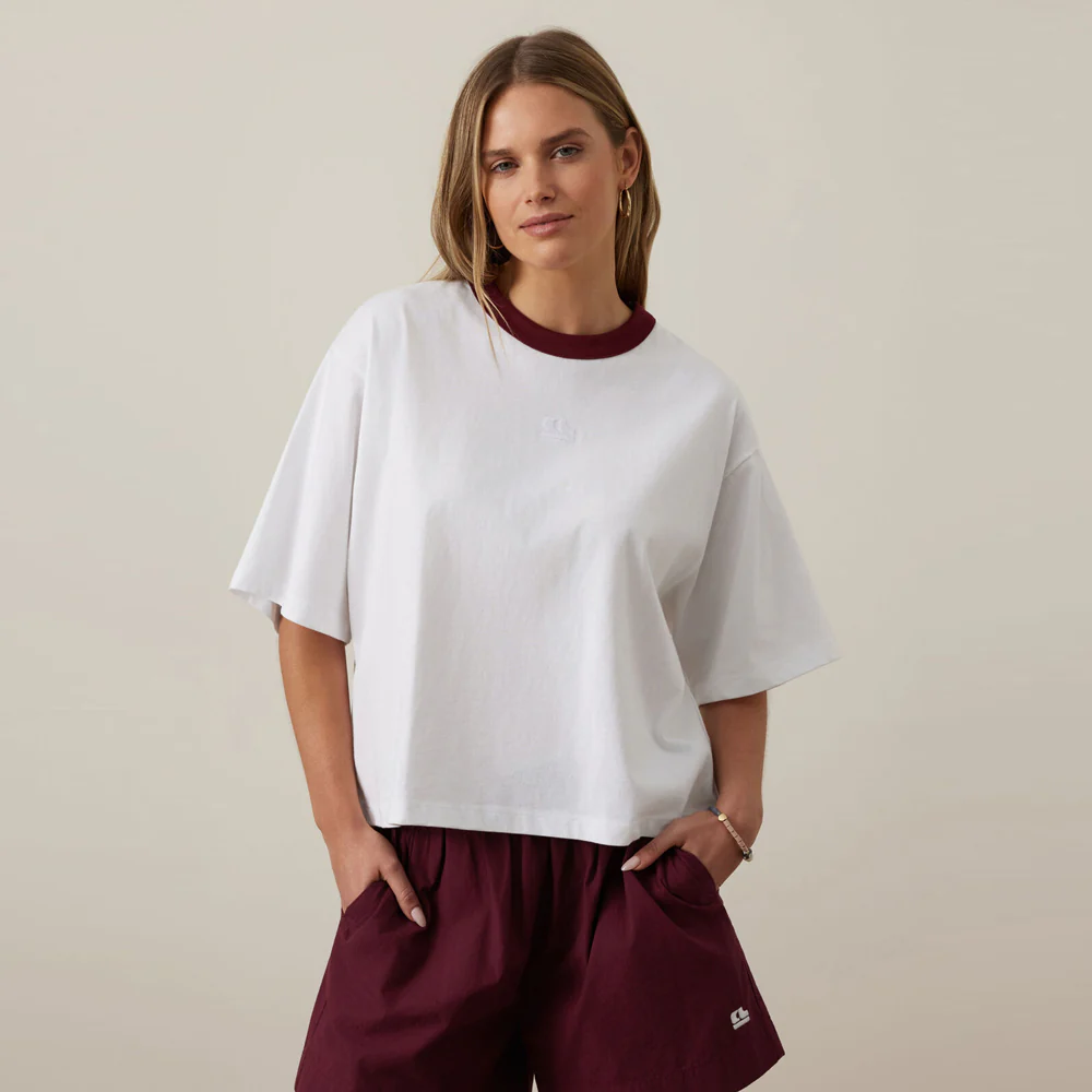 Phoebe Premium Tee - White + Burgundy - Image 3
