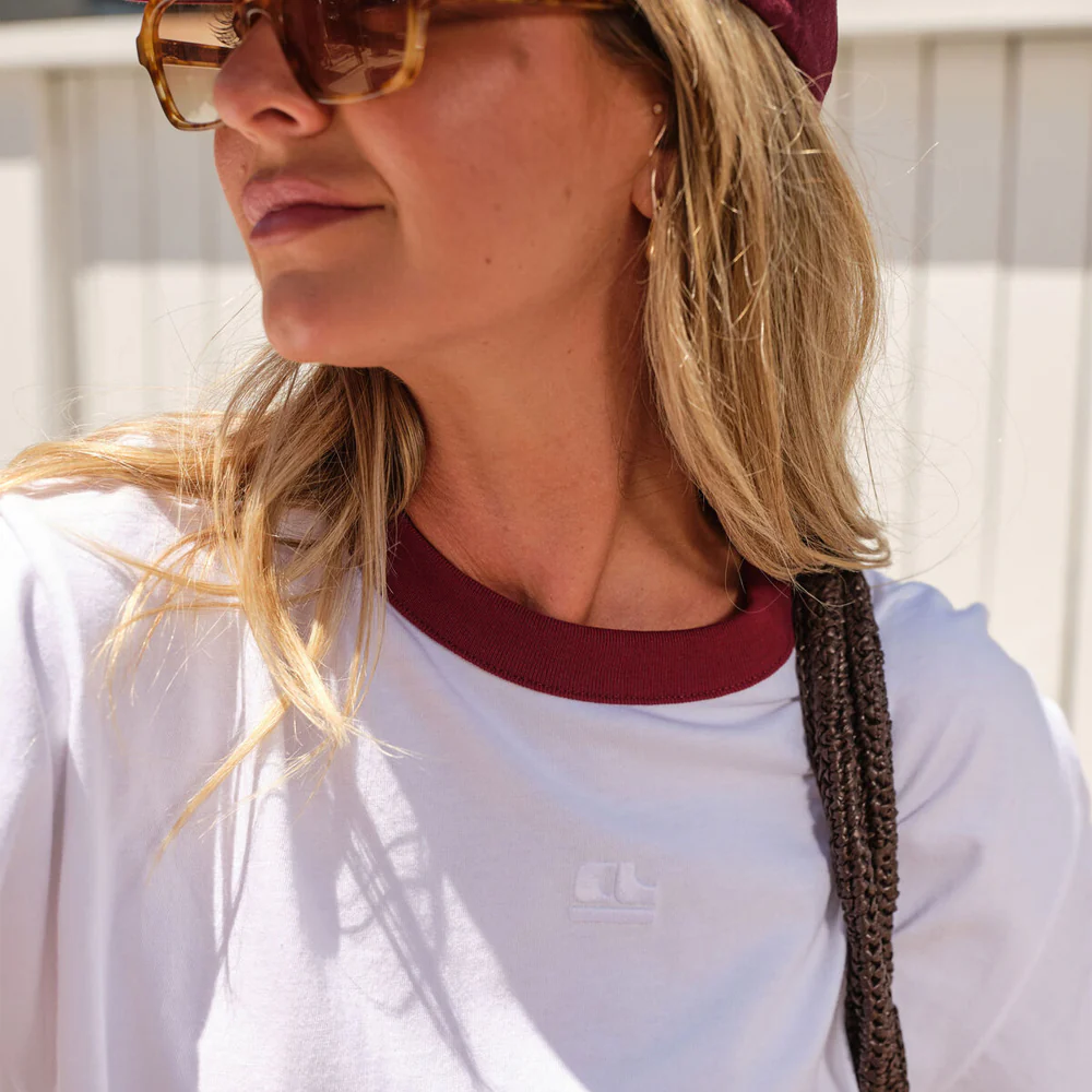 Phoebe Premium Tee - White + Burgundy - Image 5