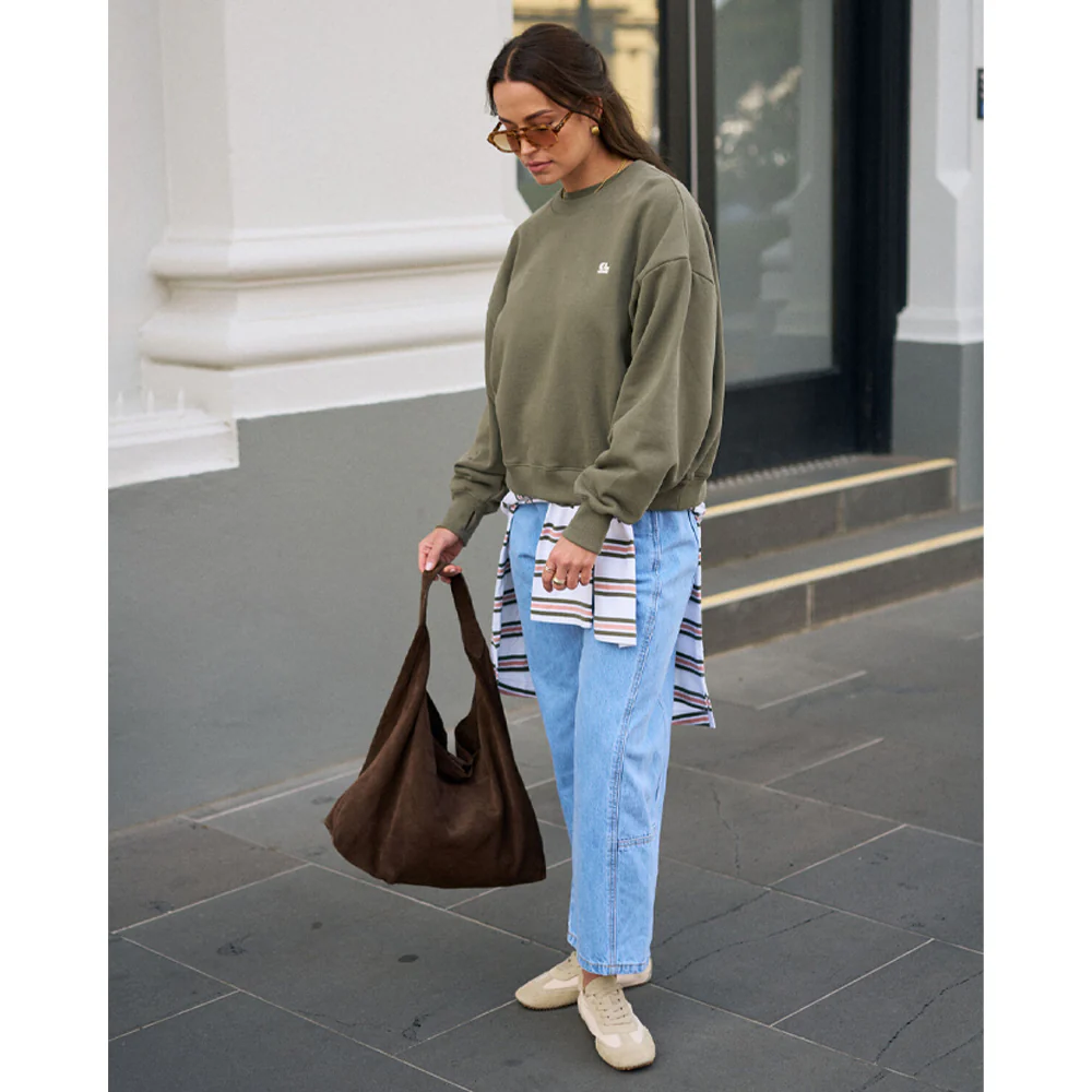 Quinn Slouchy Crew - Washed Olive - Image 3