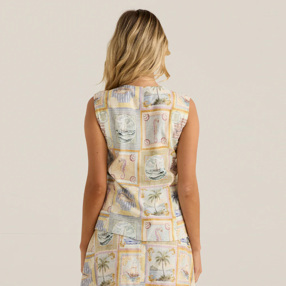 Reo Button Vest - Wayfarer Print - Image 5