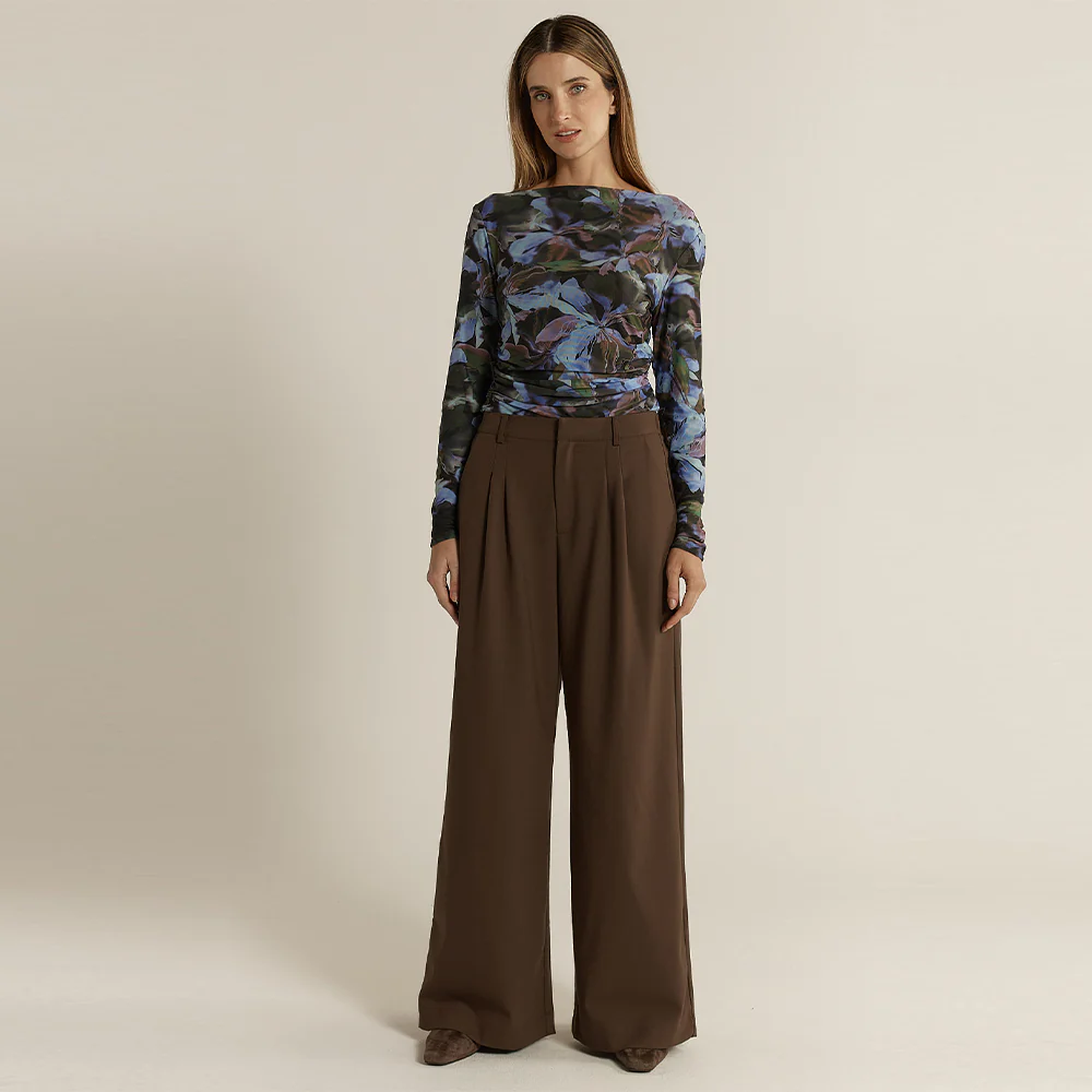 Roan Pleat Front Pant - Chocolate - Image 3