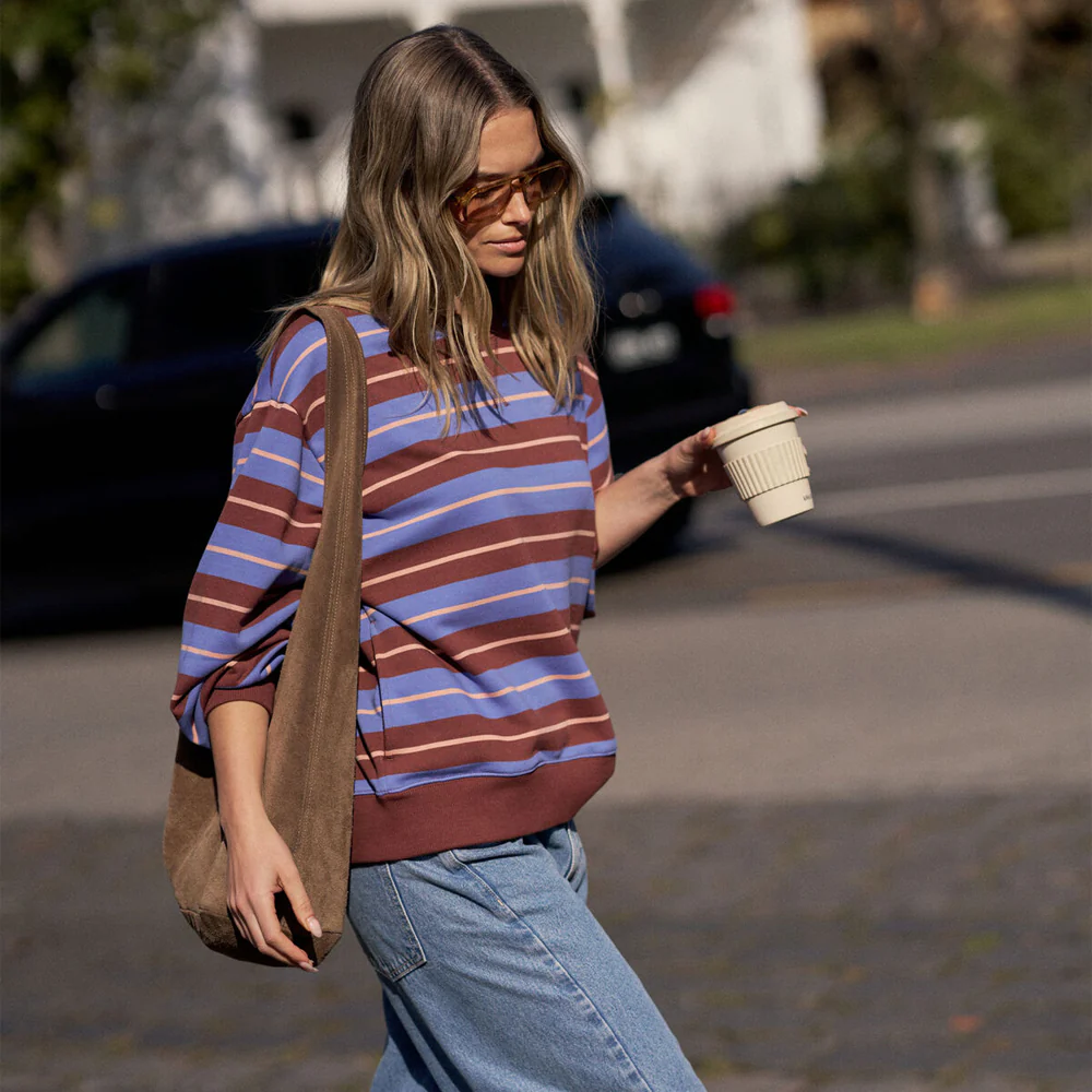 Romy Crew - Vintage Blue Pink Clay Burnt Toffee Stripe - Image 2
