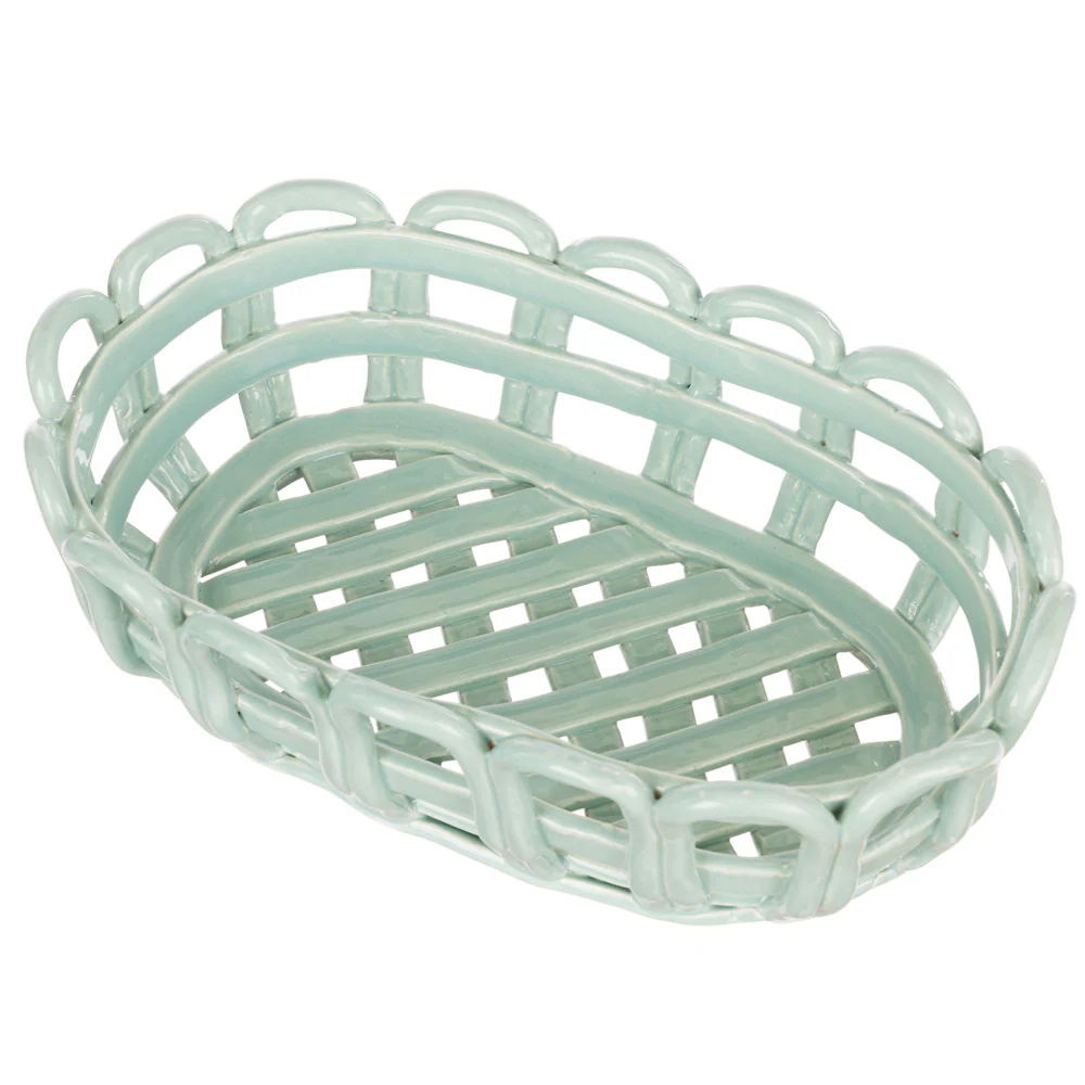 Rye Stoneware Oblong Basket - Mint