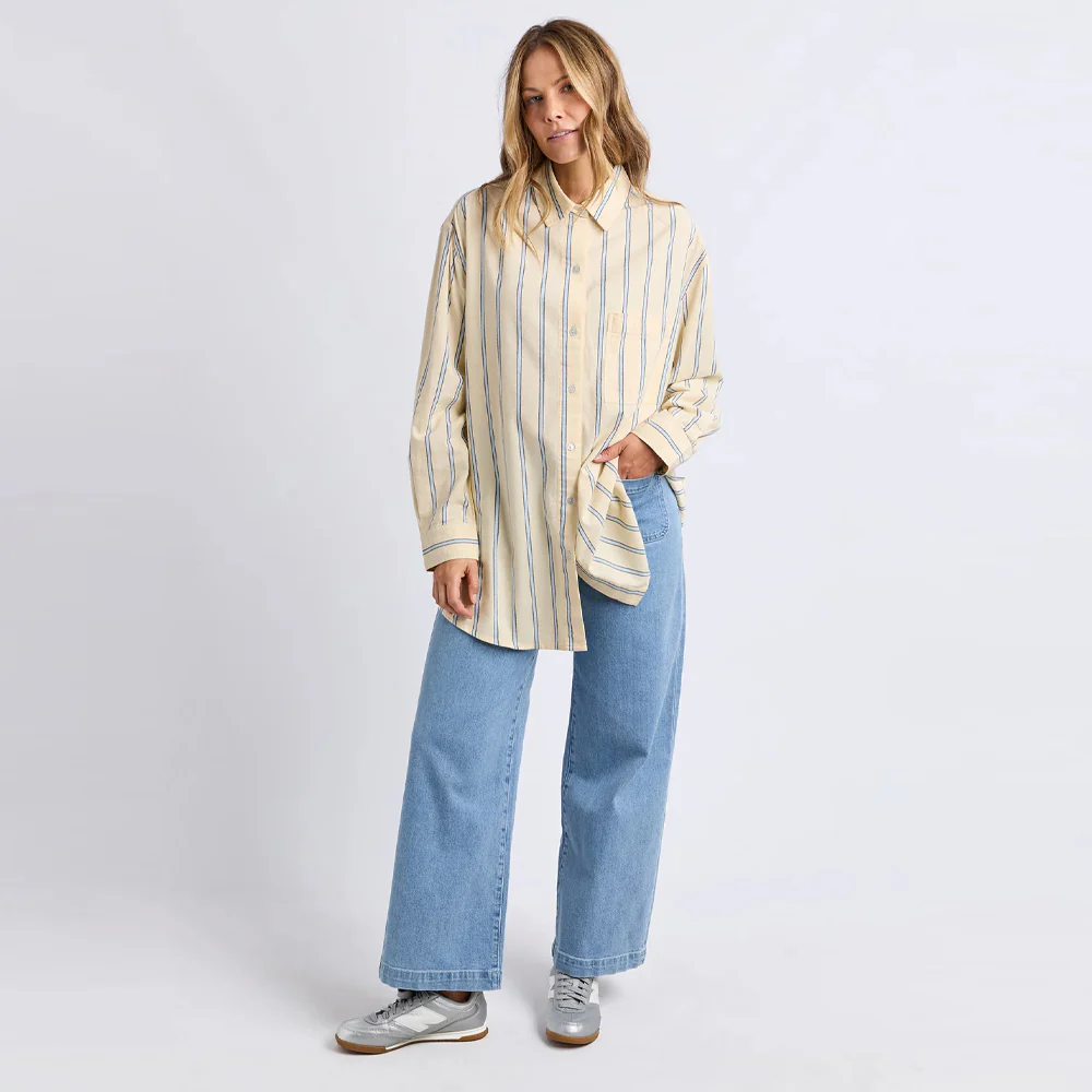 Sadie Shirt - Lemon, Blue + Coffee Stripe - Image 2