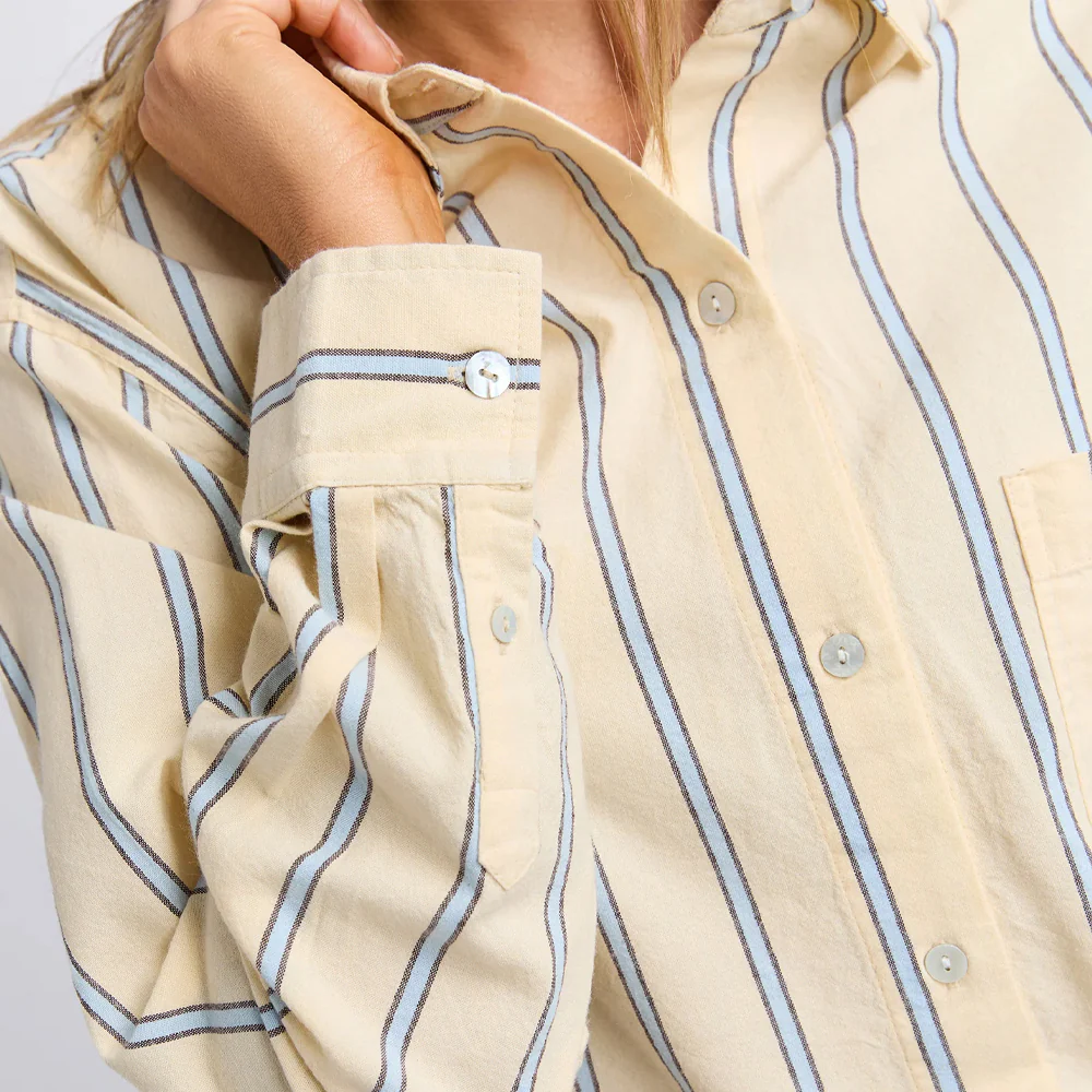 Sadie Shirt - Lemon, Blue + Coffee Stripe - Image 3