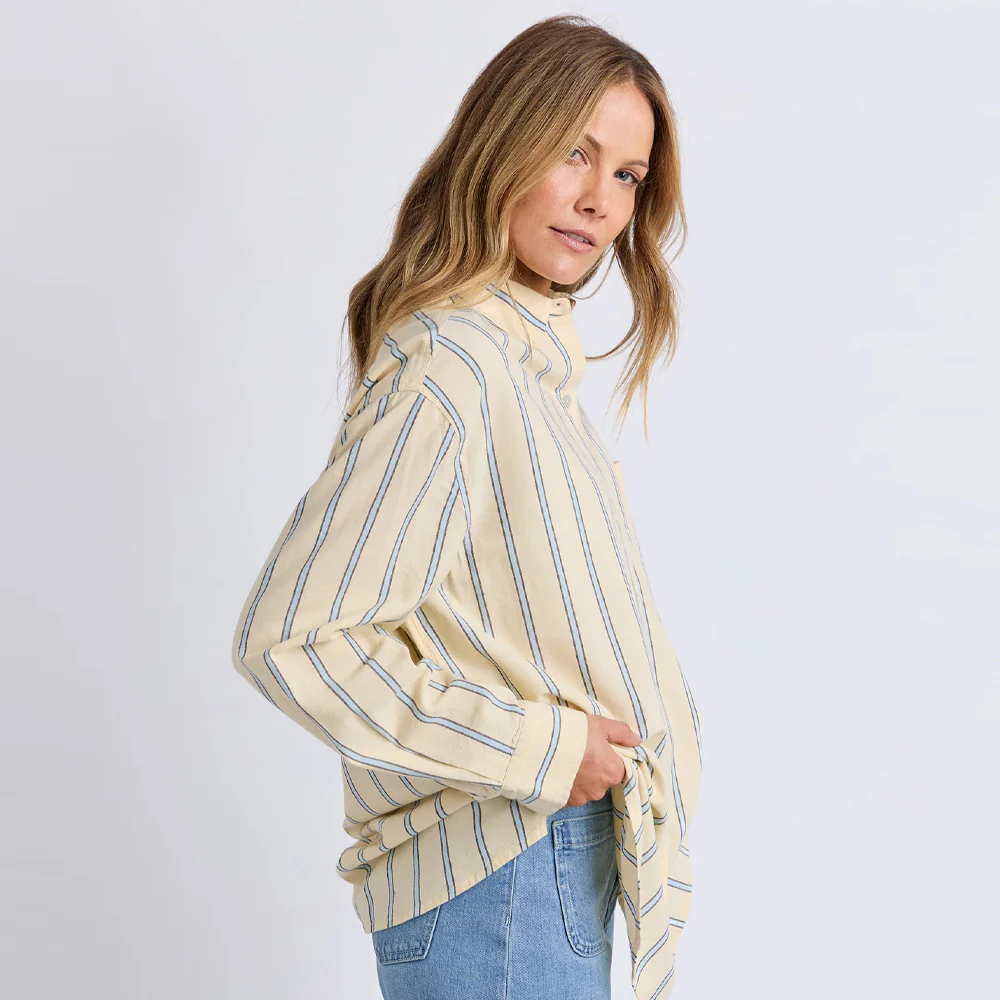 Sadie Shirt - Lemon, Blue + Coffee Stripe - Image 4