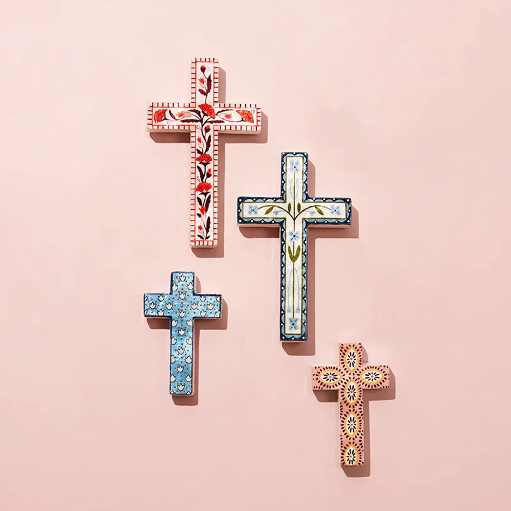 Samira Large Cross Pink Flower Wall Tile - Image 2
