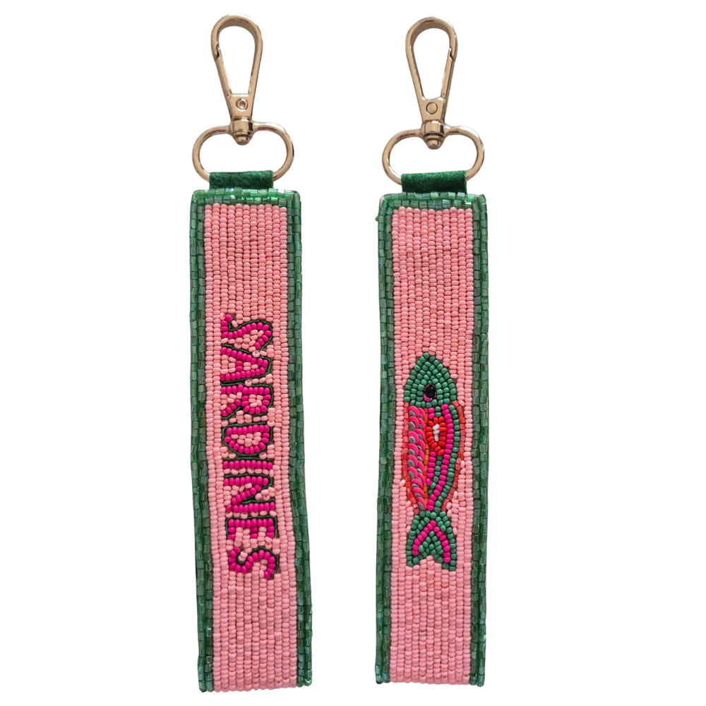 Sardine Green/Pink Beaded Keychain