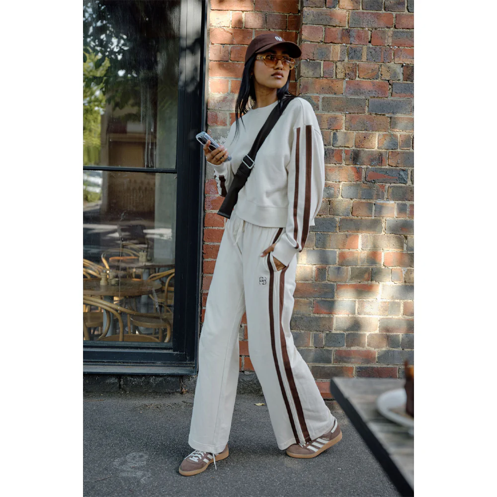 Sasha Sporty Slouchy Crew - Buff Chocolate Side Stripe - Image 3