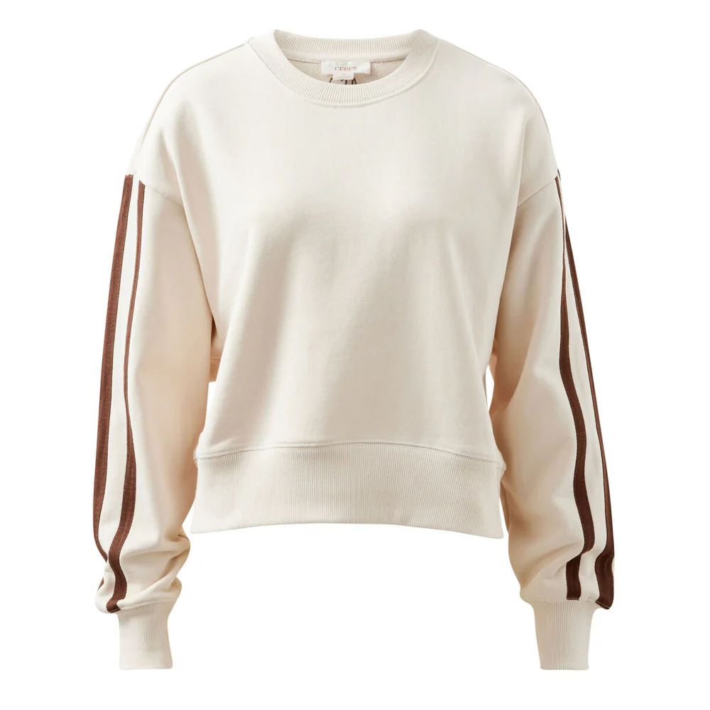 Sasha Sporty Slouchy Crew - Buff Chocolate Side Stripe - Image 4