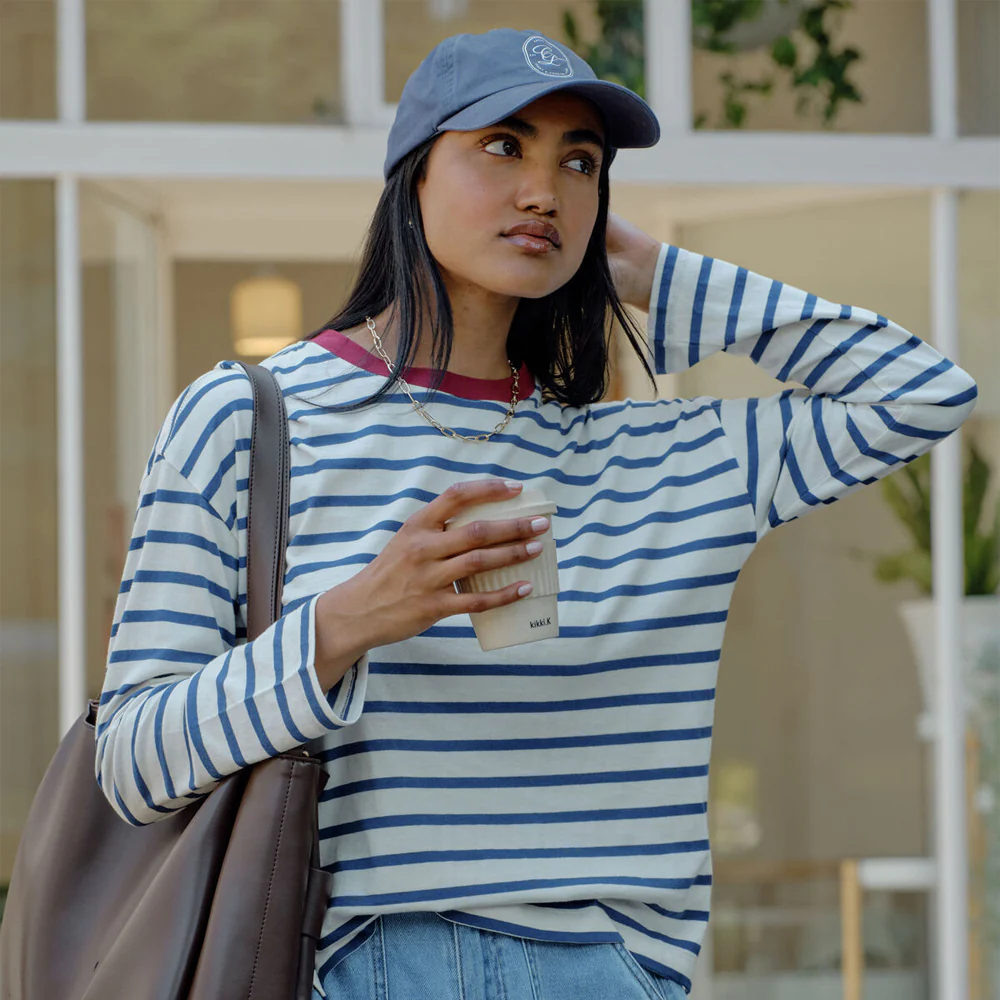 Scout Slouchy Long Sleeve Tee - Milk + Prussian Blue Stripe