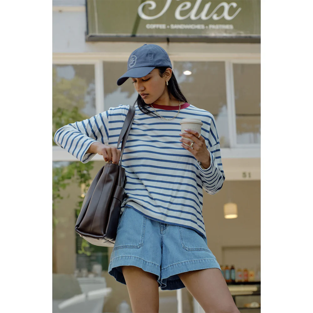 Scout Slouchy Long Sleeve Tee - Milk + Prussian Blue Stripe - Image 2