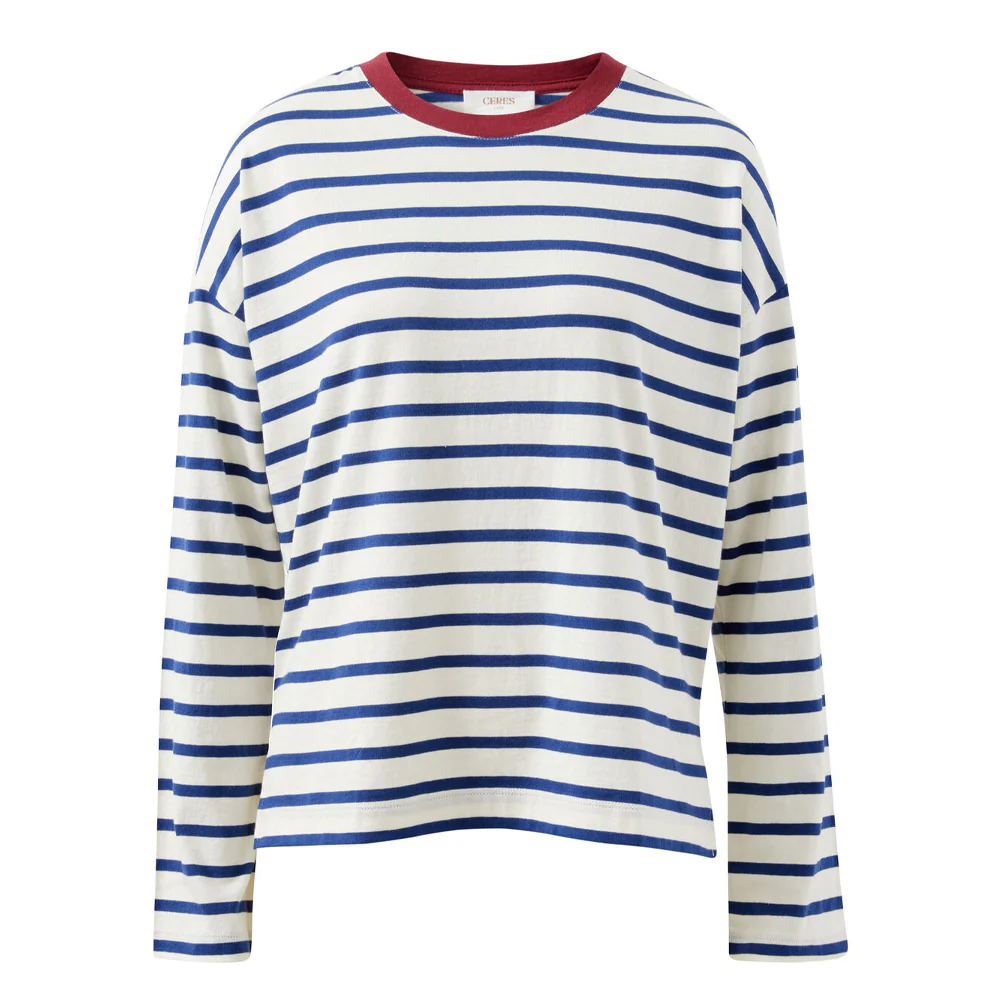 Scout Slouchy Long Sleeve Tee - Milk + Prussian Blue Stripe - Image 5