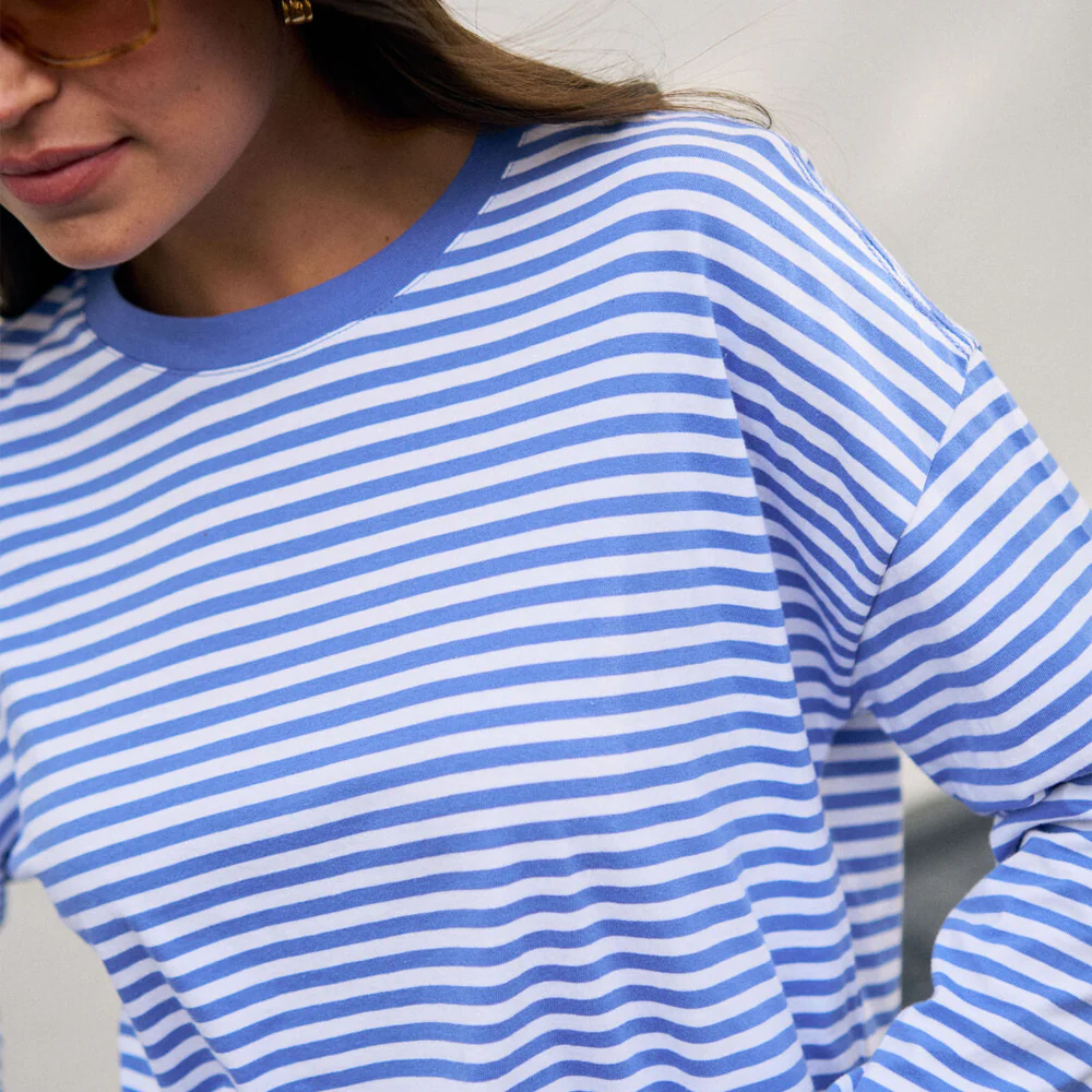 Scout Slouchy Long Sleeve Tee - Vintage Blue + White Stripe - Image 3