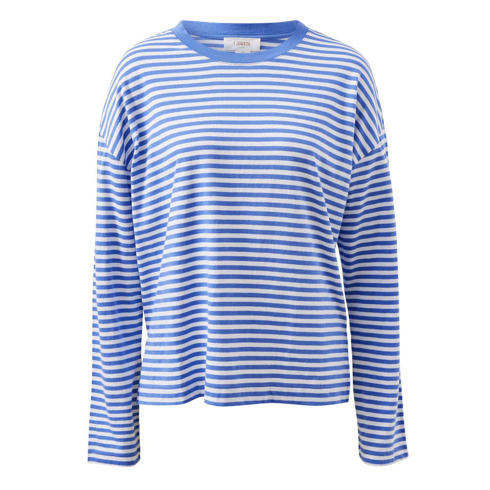 Scout Slouchy Long Sleeve Tee - Vintage Blue + White Stripe - Image 4