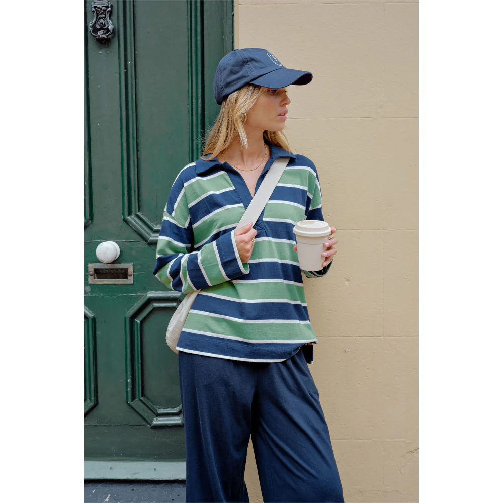 Shelby Slouchy Rugby Top - Pistachio Heritage Navy Stripe - Image 5