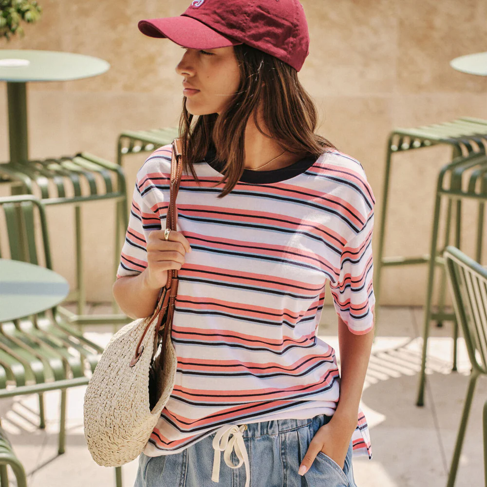Stevie Slouchy Tee - Washed Coral + New Navy Stripe - Image 2