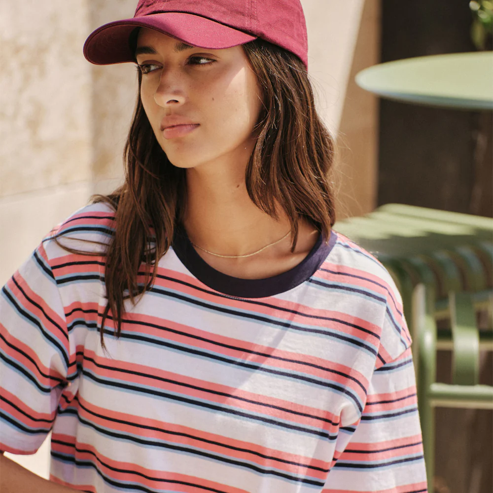 Stevie Slouchy Tee - Washed Coral + New Navy Stripe - Image 3
