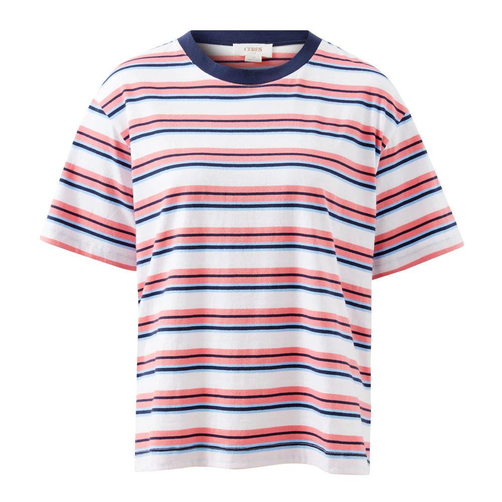 Stevie Slouchy Tee - Washed Coral + New Navy Stripe - Image 5